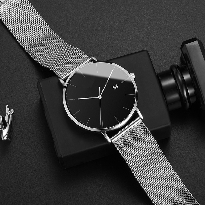 Japan Quartz Minimalist Mesh Strap Slim Thin Watches Men Wrist