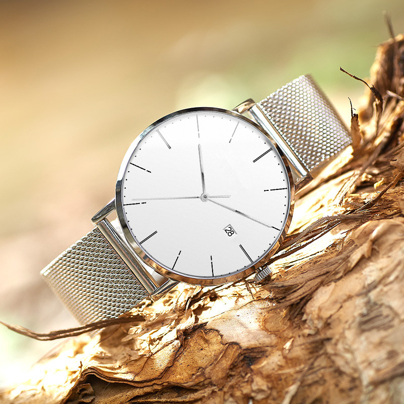 Japan Quartz Minimalist Mesh Strap Slim Thin Watches Men Wrist