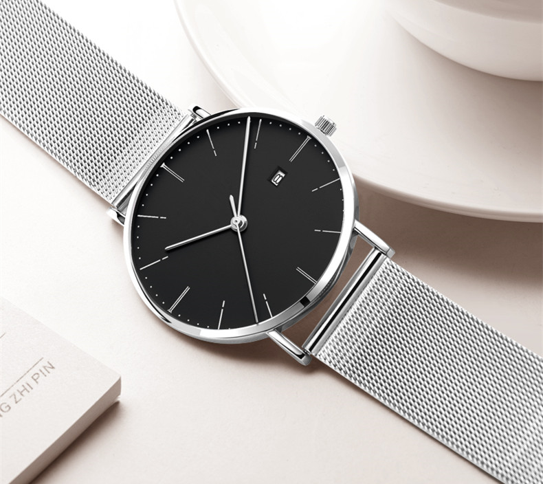 Japan Quartz Minimalist Mesh Strap Slim Thin Watches Men Wrist