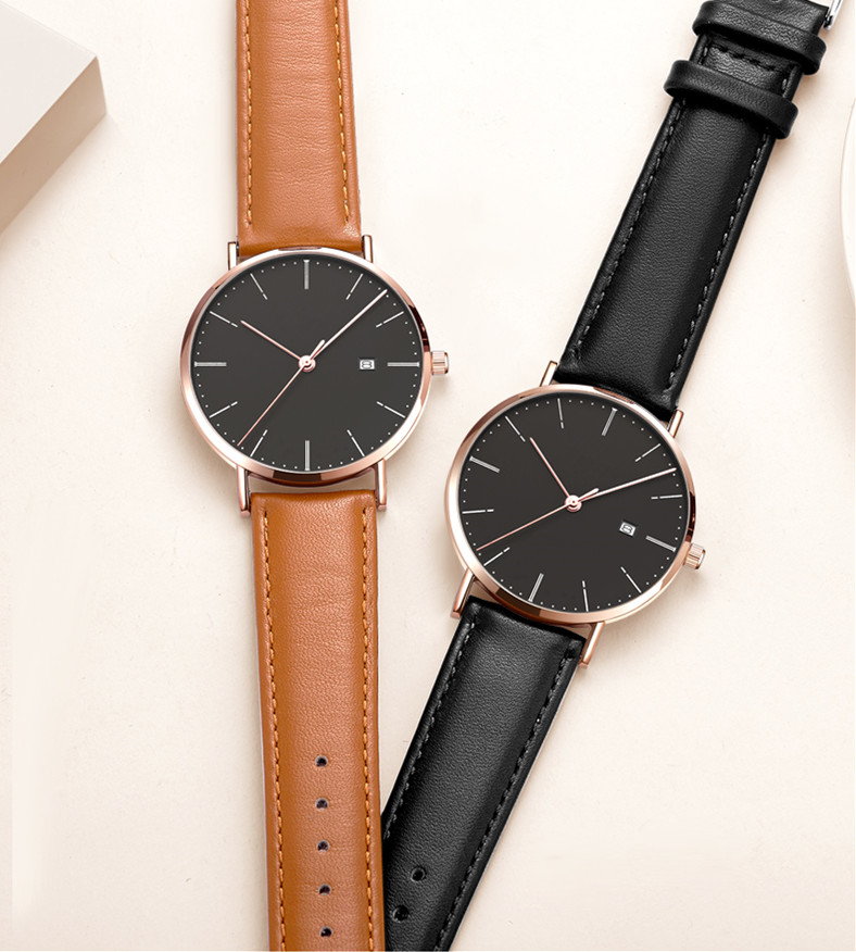 Day Date Slim Big Face Leather Mens Watches In Wristwatches