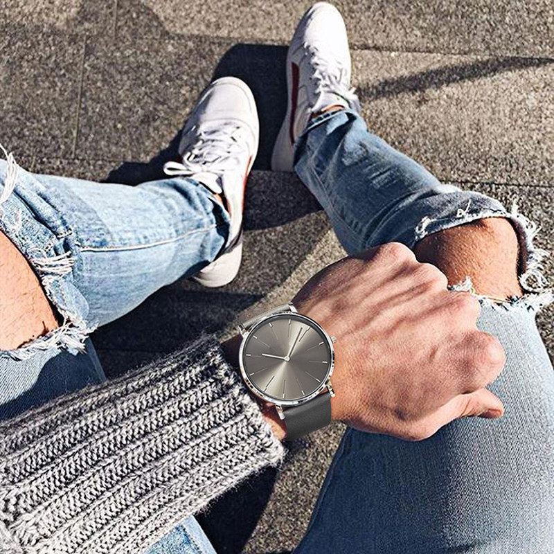 Custom OEM Fashion Simple Minimalist Leather Strap Mens Watch