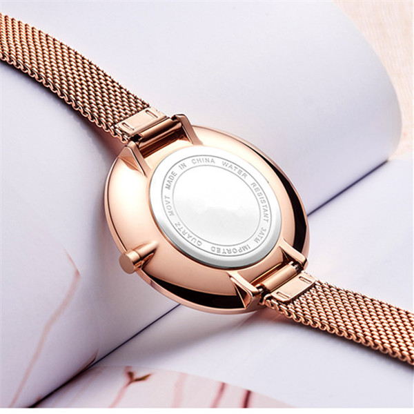 Simple Two Hands Rose Gold Japan Quartz Waterproof Ladies Watches