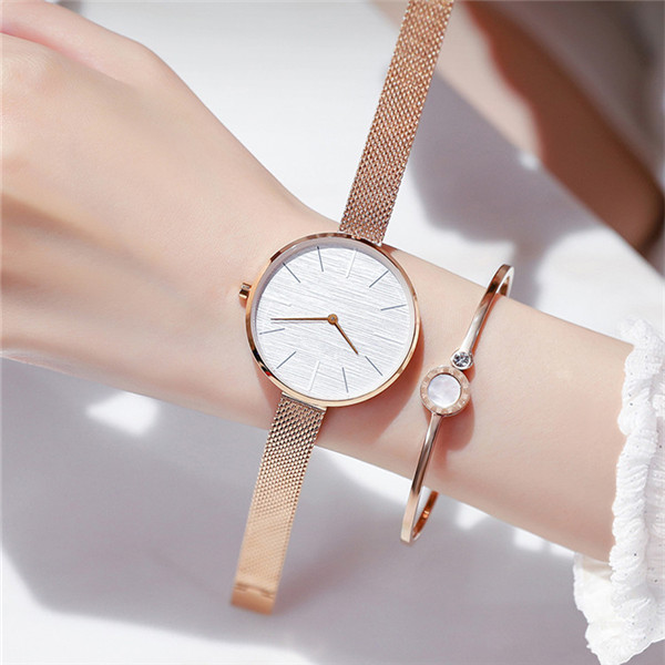 Simple Two Hands Rose Gold Japan Quartz Waterproof Ladies Watches