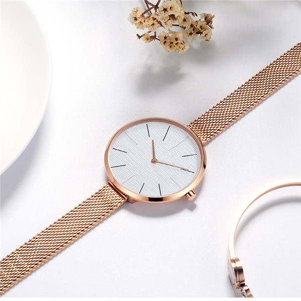 Simple Two Hands Rose Gold Japan Quartz Waterproof Ladies Watches