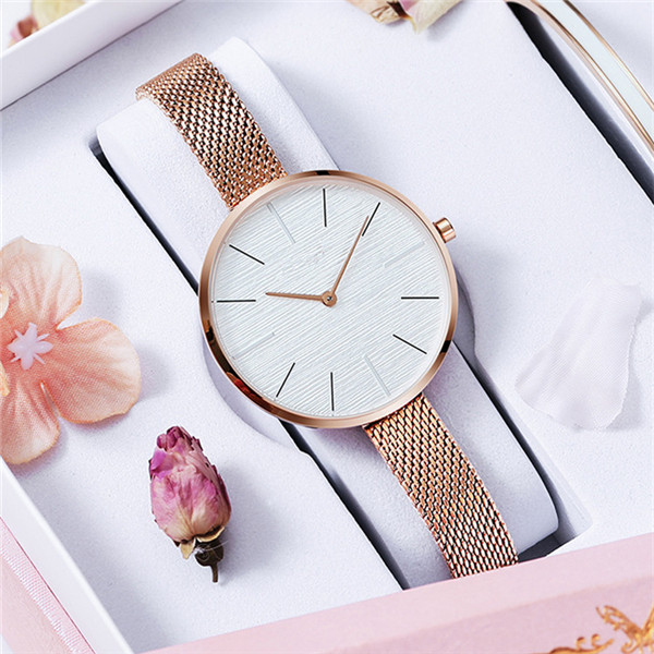 Simple Two Hands Rose Gold Japan Quartz Waterproof Ladies Watches