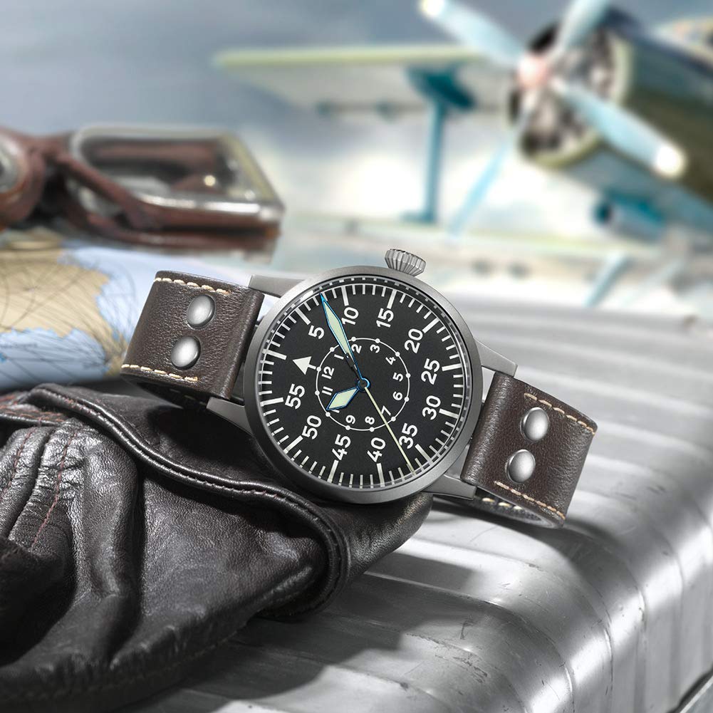 Top Quality Unique Leather Pilot Aviation Custom OEM Titanium Watches Men