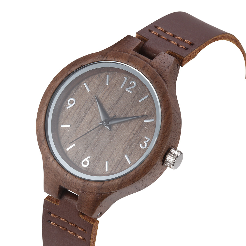 Stylish Leather Strap Ladies Bamboo Wood Watch Reloj De Madera