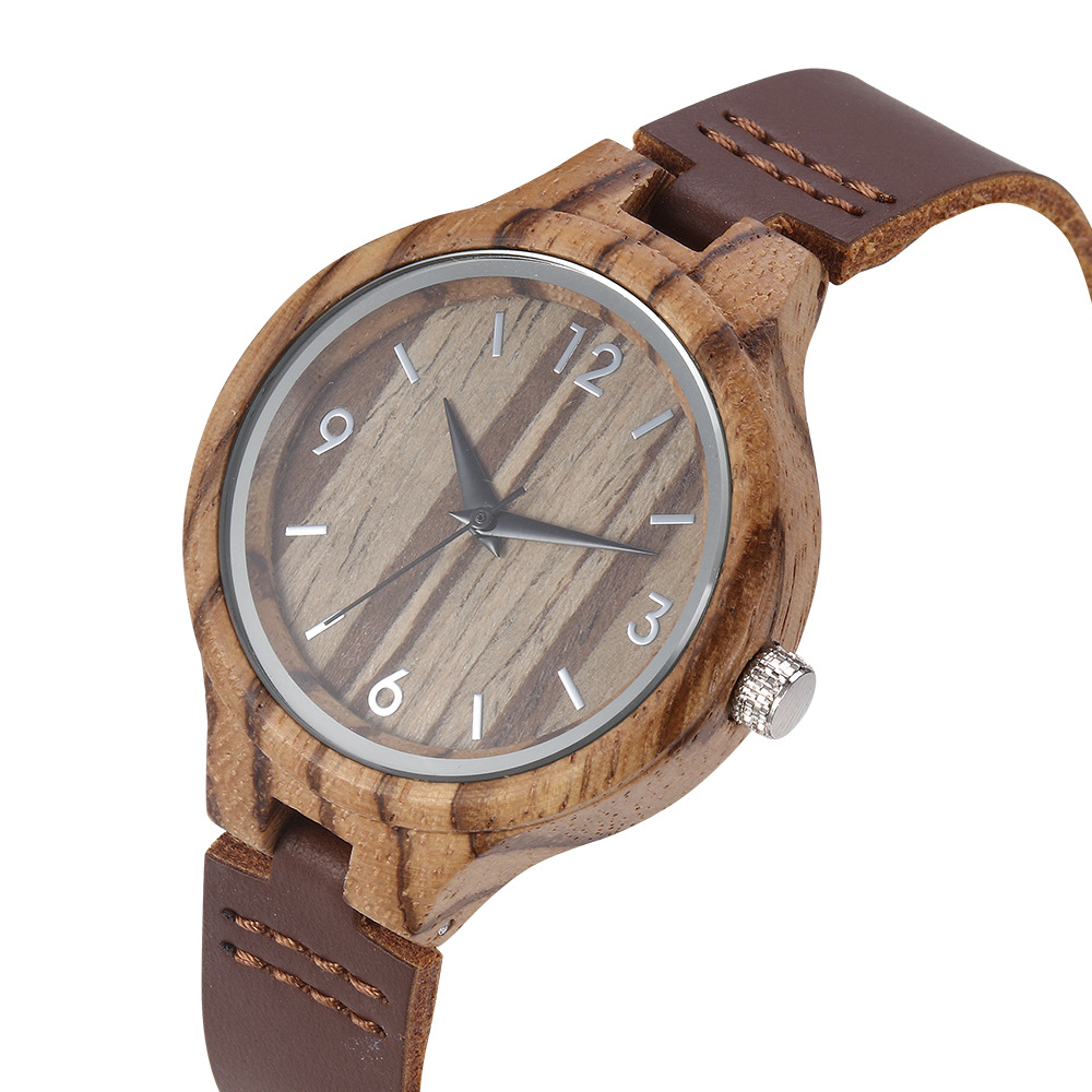 Stylish Leather Strap Ladies Bamboo Wood Watch Reloj De Madera