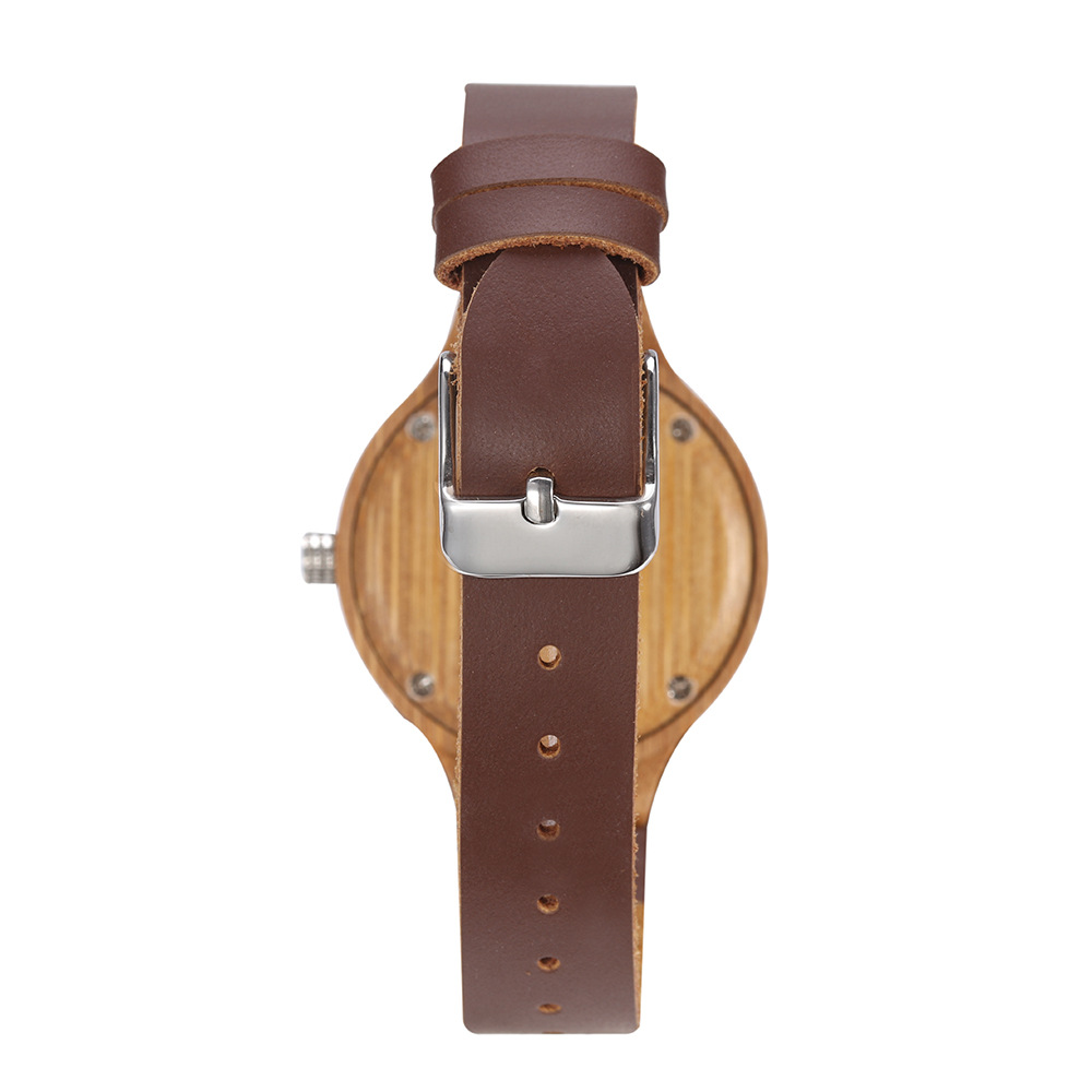 Stylish Leather Strap Ladies Bamboo Wood Watch Reloj De Madera