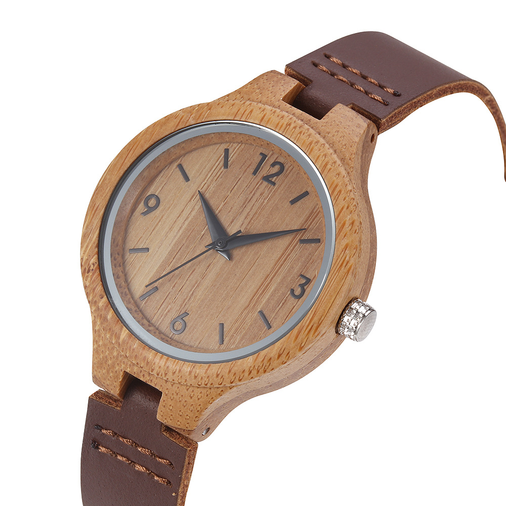 Stylish Leather Strap Ladies Bamboo Wood Watch Reloj De Madera