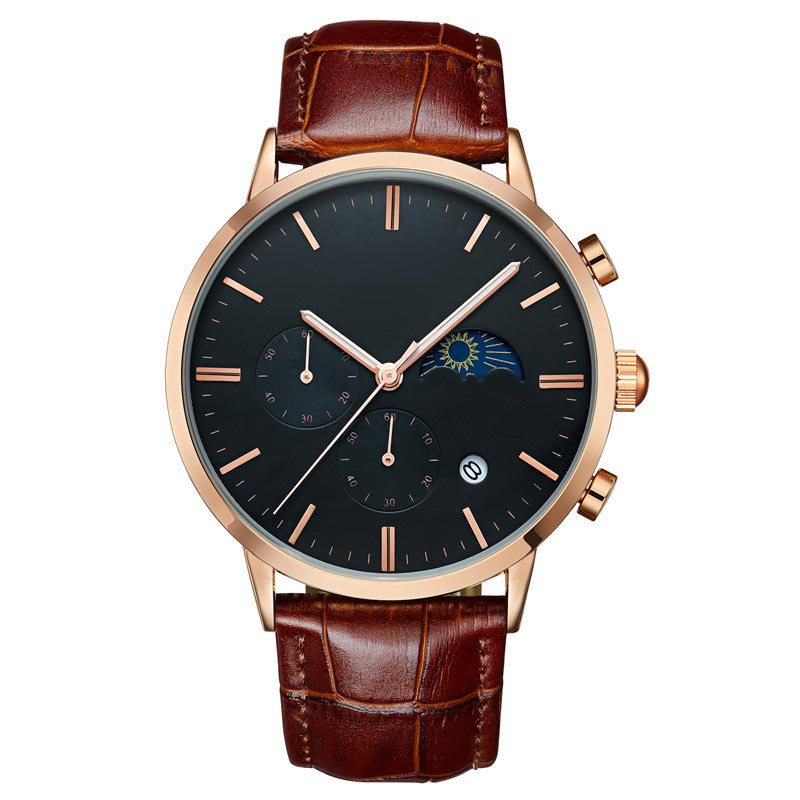 Luxury Design Moon Phase Leather Watch