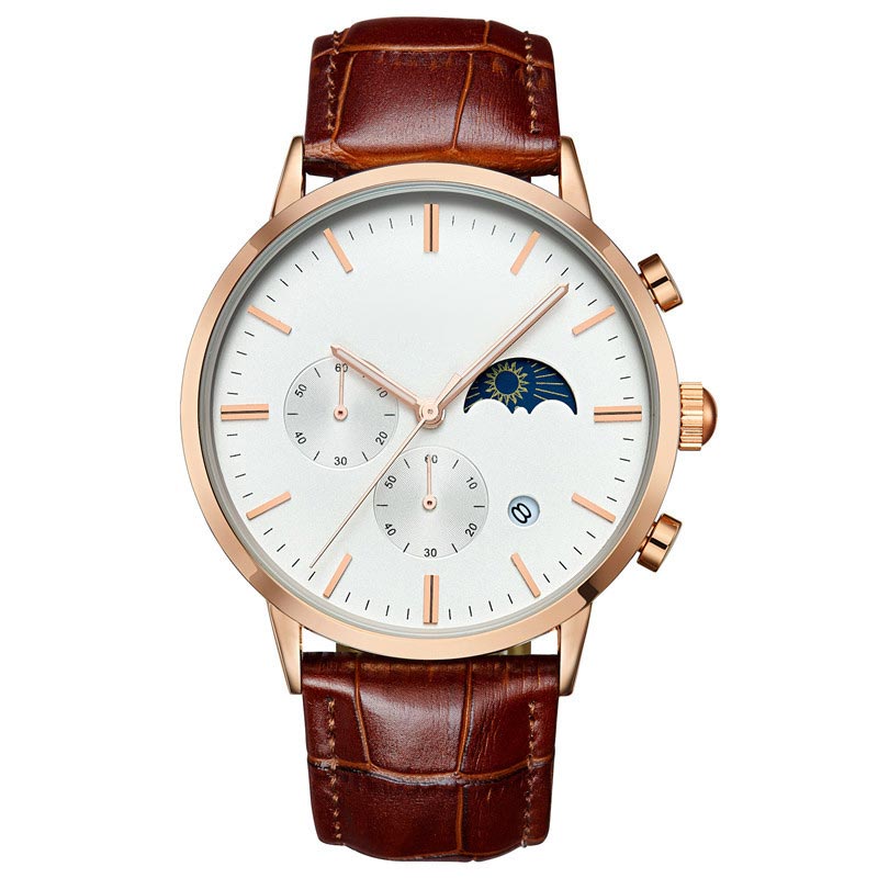 Luxury Design Moon Phase Leather Watch