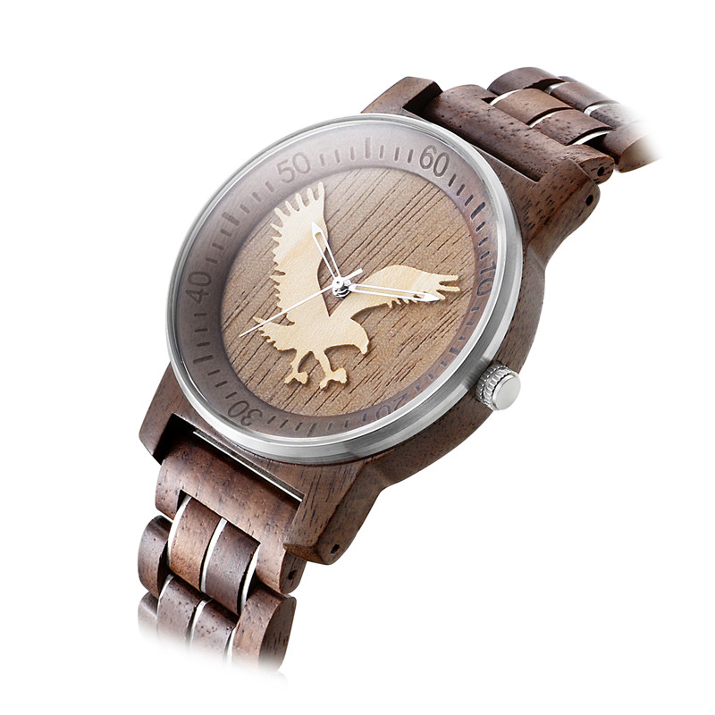 Custom Logo OEM 3D Engraved Horse Steel Wood Watches Men Montre En Bois