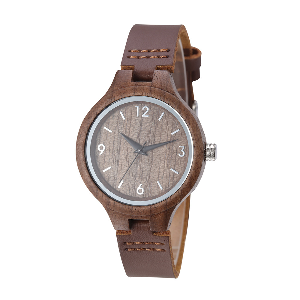 Stylish Leather Strap Ladies Bamboo Wood Watch Reloj De Madera
