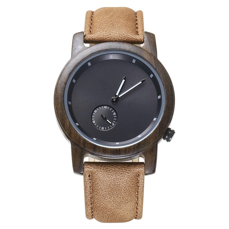 OEM Csutom Black Sandalwood Leather Wood Watches Men