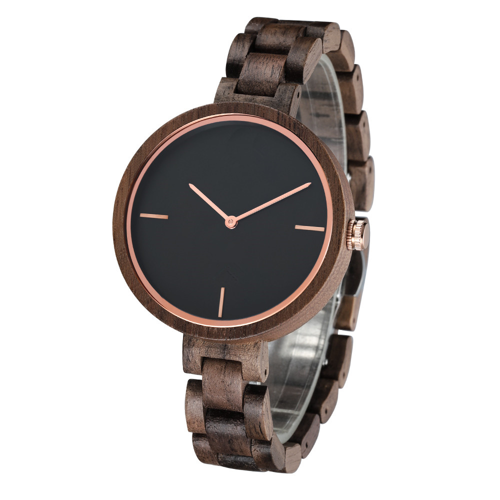 Minimalist Japan Quartz Green Olive Wood Watch For Women